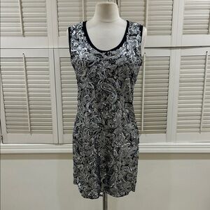 Black and Silver Paisley Sleeveless Dress